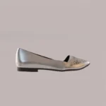 Silver covered flats for women featuring a comfortable side profile design