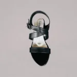 Genelle Black Ankle Strap Angle Box Heel K/847 shown in a detailed product view with the black colour and Ankle Strap Angle Box Heel design.