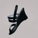 Genelle black Sandal Wedge S/757 close-up showing detailed finish and construction
