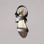 Genelle Brown/Bronze Ankle Strap Angle Box Heel K/847 shown in a clear product view. The image highlights the brown/bronze colour and Ankle Strap Angle Box Heel.