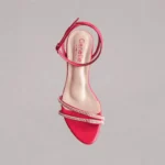 Genelle red ankle strap heel S/970 front view with adjustable ankle strap