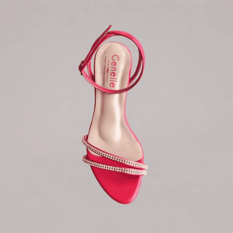 Genelle red ankle strap heel S/970 front view with adjustable ankle strap