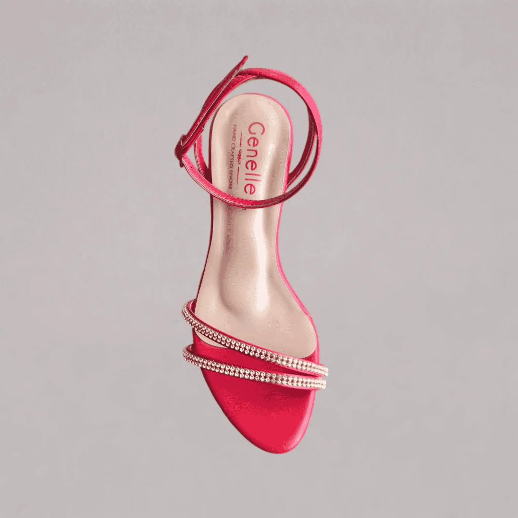 genelle-red-ankle-strap-heel-s970 Genelle red ankle strap heel S/970 front view with adjustable ankle strap