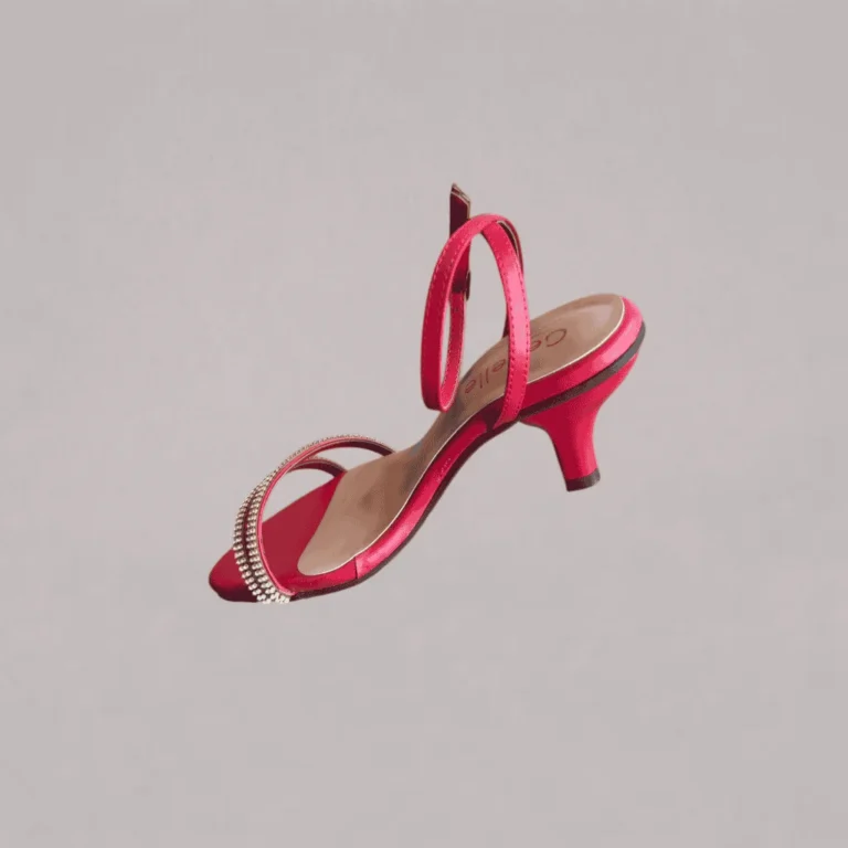 Genelle red ankle strap heel S/970 side profile showing heel height and ankle strap