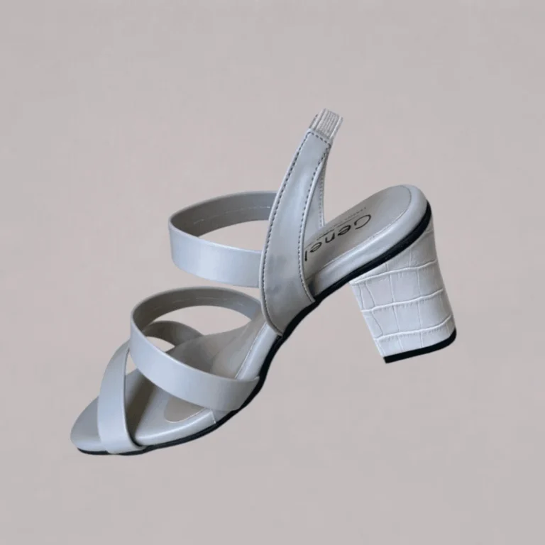 Side profile of Beige Slingback Box Heels S/891 from Genelle showing the defined heel structure