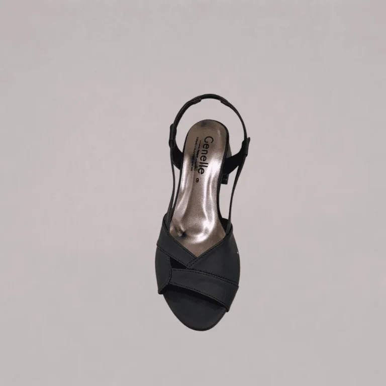 Genelle K/848 Black Ankle Strap Angle Box Heel with a refined ankle strap