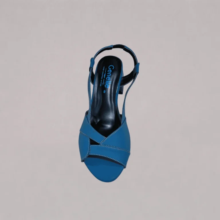 Genelle K/848 Blue Ankle Strap Angle Box Heel with an elegant ankle strap design