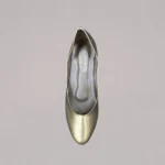Gold women’s covered shoes in profile front view with premium handcrafted finish