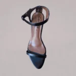 Genelle Black Ankle Strap Heel N/990 with refined heel profile and secure ankle strap