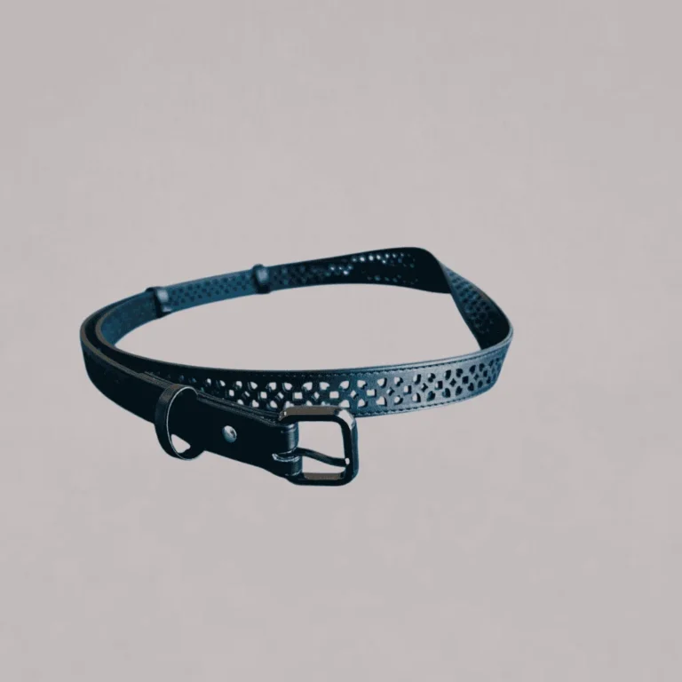 Genelle black waist belt for women with laser-cut design and handcrafted finish