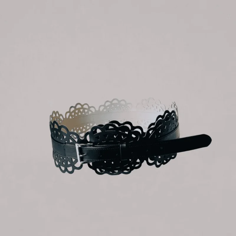 Genelle B01 black designer belt with laser cut detailing