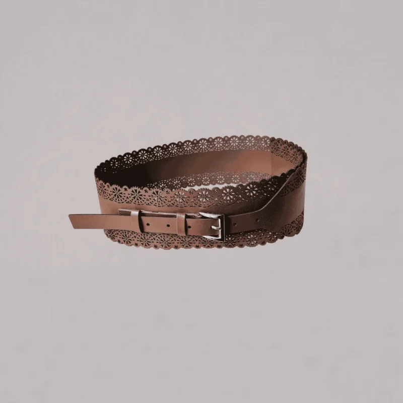 Genelle Laser Cut Belt B02 tan handcrafted belt for women in Sri Lanka