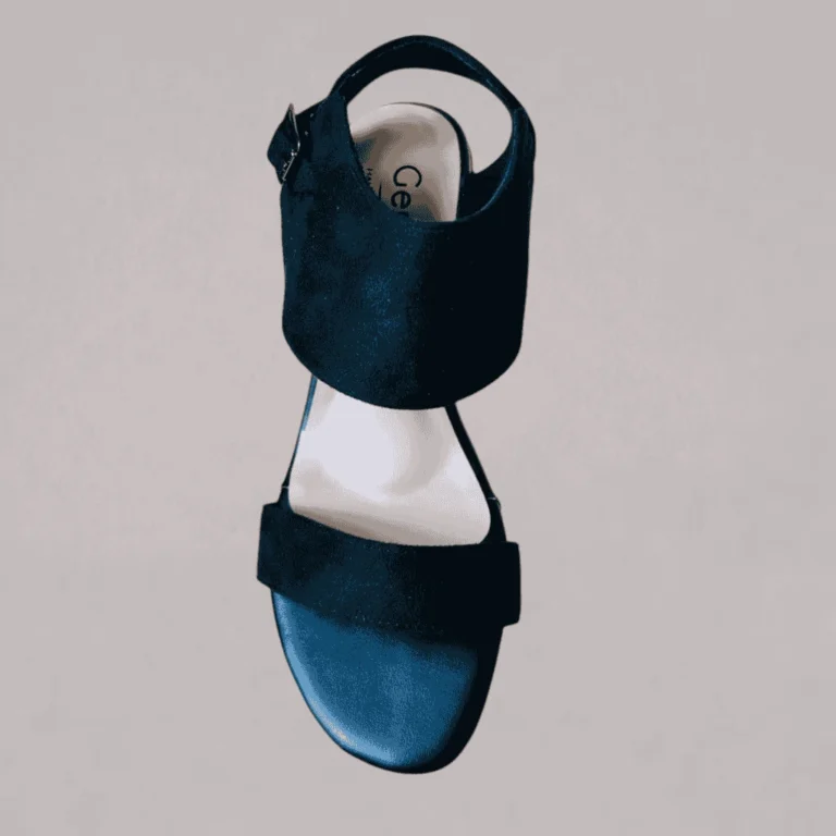 Genelle Black Ankle Strap Box Heel S/980 with a sleek ankle fastening