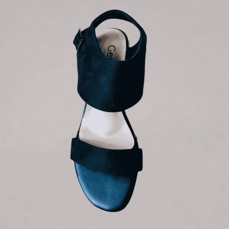 Genelle Black Ankle Strap Box Heel S/980 with a sleek ankle fastening