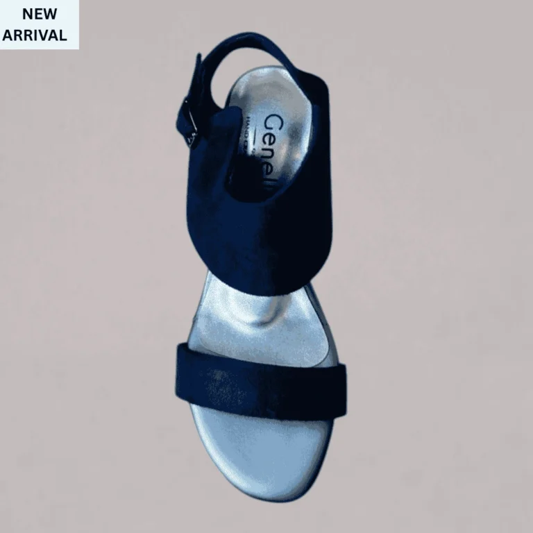 Genelle Blue Ankle Strap Box Heel S/980 with an elegant ankle strap